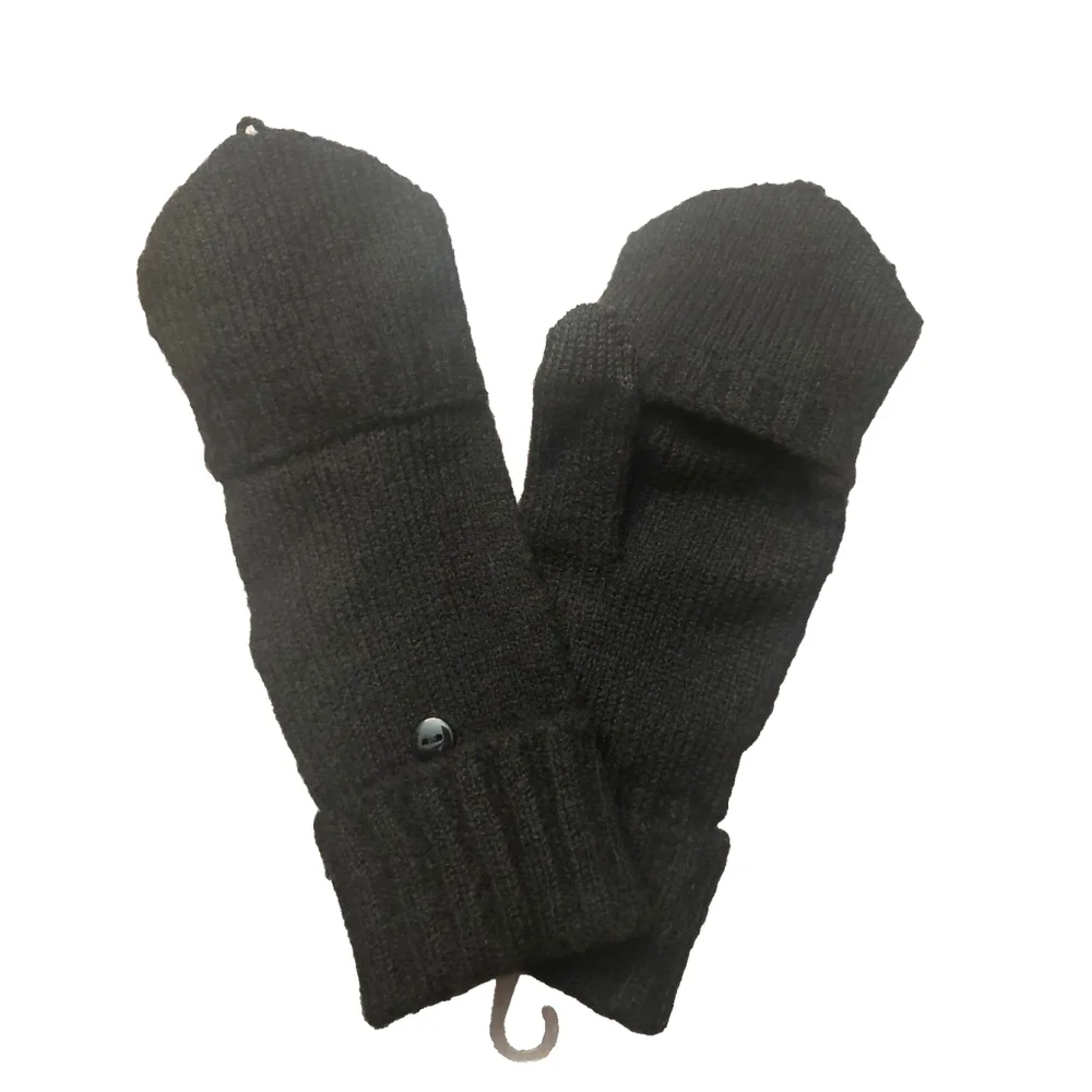 On 34th Wide-Ribbed Pop-Top Black Knit Gloves Sz One Size NWT